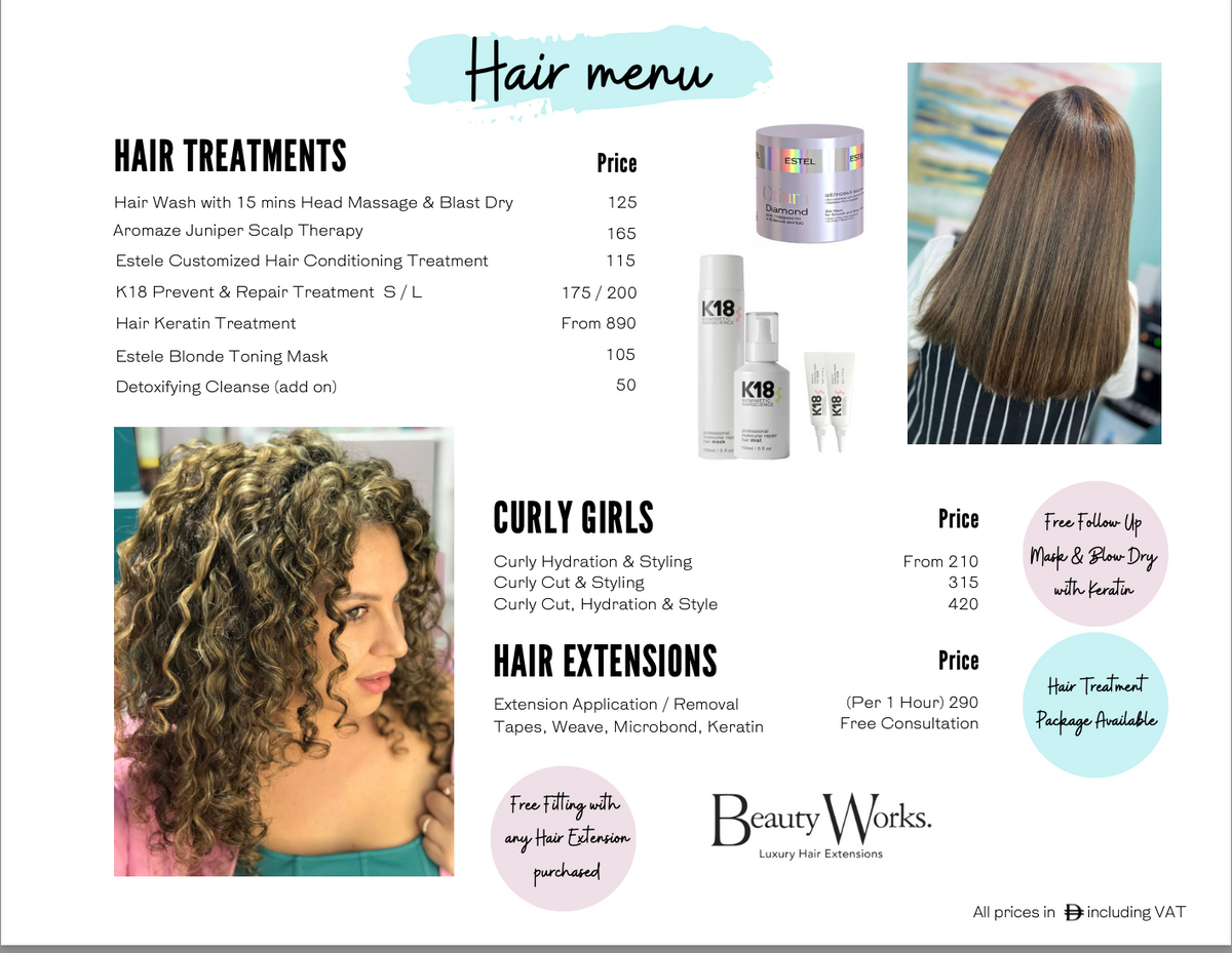 Hair Rituals Menu HAIR – Refresh Hair & Beauty Bar
